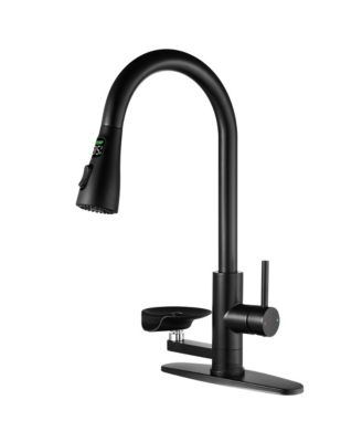 PHYING Kitchen Faucet 3 Color LED Temperature Display High Arc Pull Down Sprayer with Press Type Glass Rinser 3 Spray Modes for Modern Kit