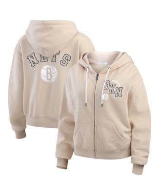 WEAR by Erin Andrews Женская толстовка на молнии Brooklyn Nets Tonal Felt Patch, бежевый