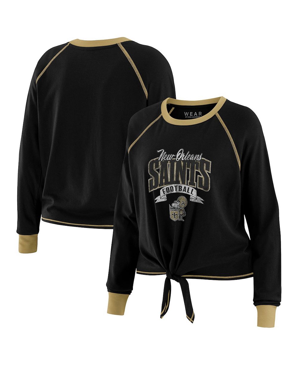 WEAR by Erin Andrews Женский черный/золотой топ с длинным рукавом и завязками New Orleans Saints