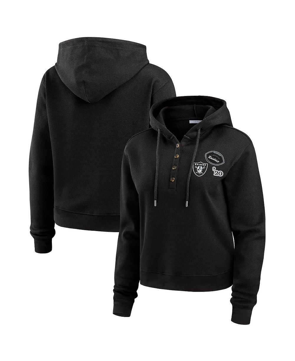 WEAR by Erin Andrews Women's Black Las Vegas Raiders Waffle Pullover Hoodie