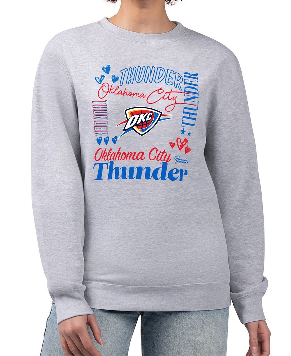 G-III 4Her by Carl Banks Women's Heather Gray Oklahoma City Thunder Collage Team Graphic Fleece Pullover Sweatshirt