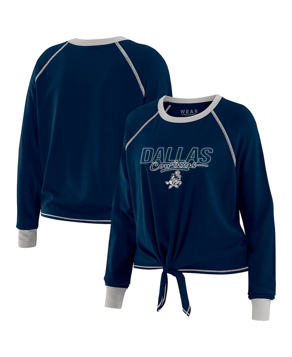 Женский WEAR by Erin Andrews Navy Dallas Cowboys Tie-Front Long Sleeve T-Shirt