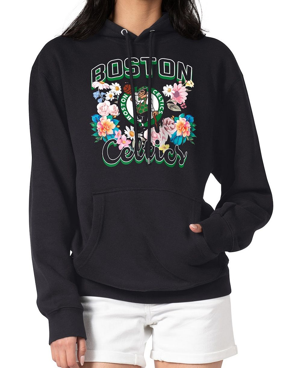 Женское худи G-III 4Her by Carl Banks Black Boston Celtics Flowers Team Logo Graphic Fleece Pullover