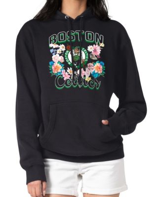 G-III 4Her by Carl Banks Women's Black Boston Celtics Flowers Team Logo Graphic Fleece Pullover Hoodie