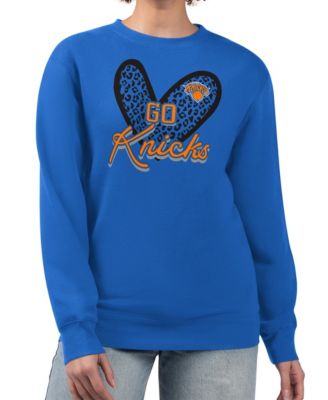 G-III 4Her by Carl Banks Women's Royal New York Knicks Leopard Heart Fleece Pullover Sweatshirt