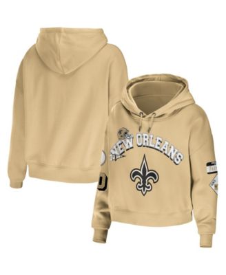 WEAR by Erin Andrews Women's Gold New Orleans Saints Plus Size Modest Cropped Pullover Hoodie