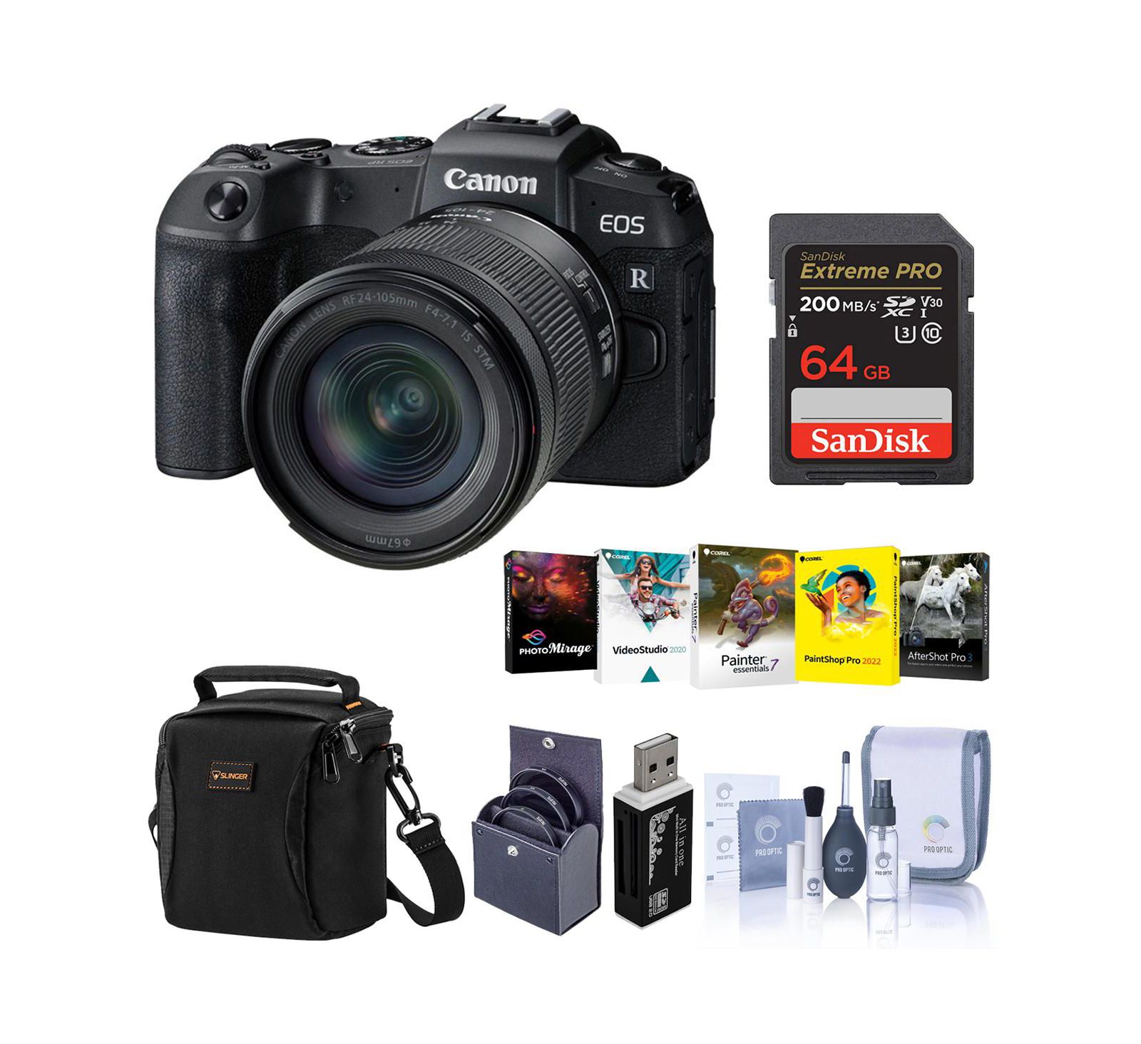 Беззеркальная камера Canon EOS RP с объективом RF 24-105mm F4-7.1 IS STM и включенным набором аксессуаров