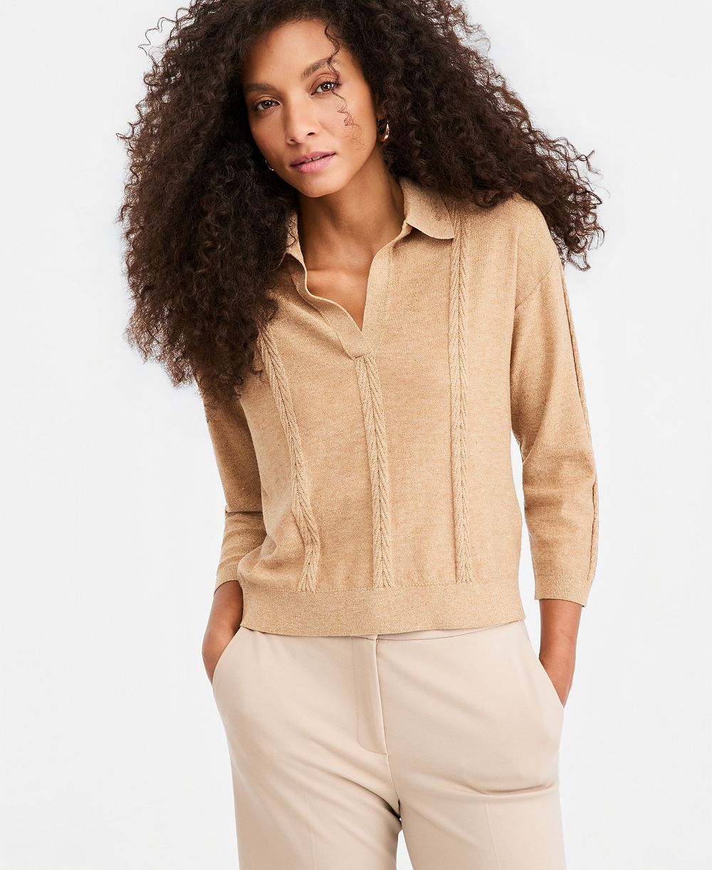 Emme Marella Women's Emmdonata Cable-Knit Polo Sequin Sweater