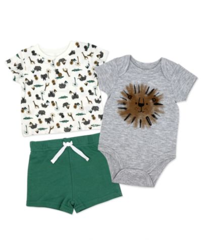 Baby Mode Baby Boys' Short-Sleeve T-Shirt, Bodysuit and Shorts, 3-Piece Set
