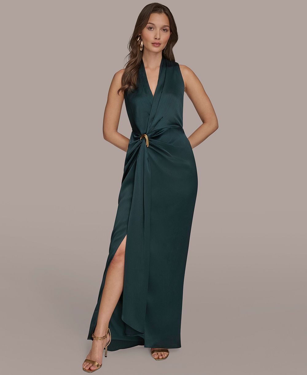 Donna Karan New York Petite Surplice V-Neck Sleeveless Side Slit Gown