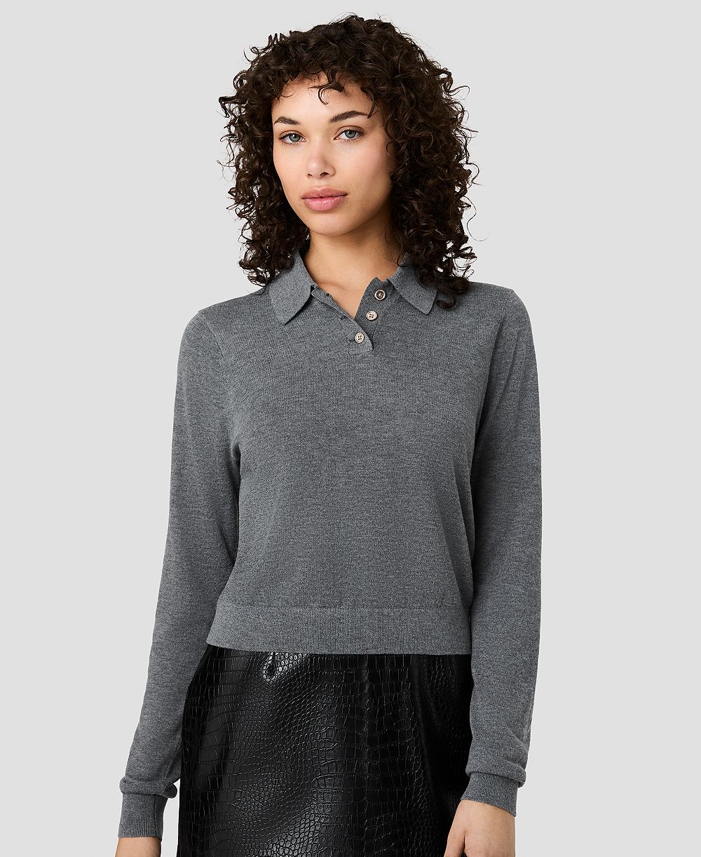 French Connection Women's Nola Fine Knit Collared Long-Sleeve Top