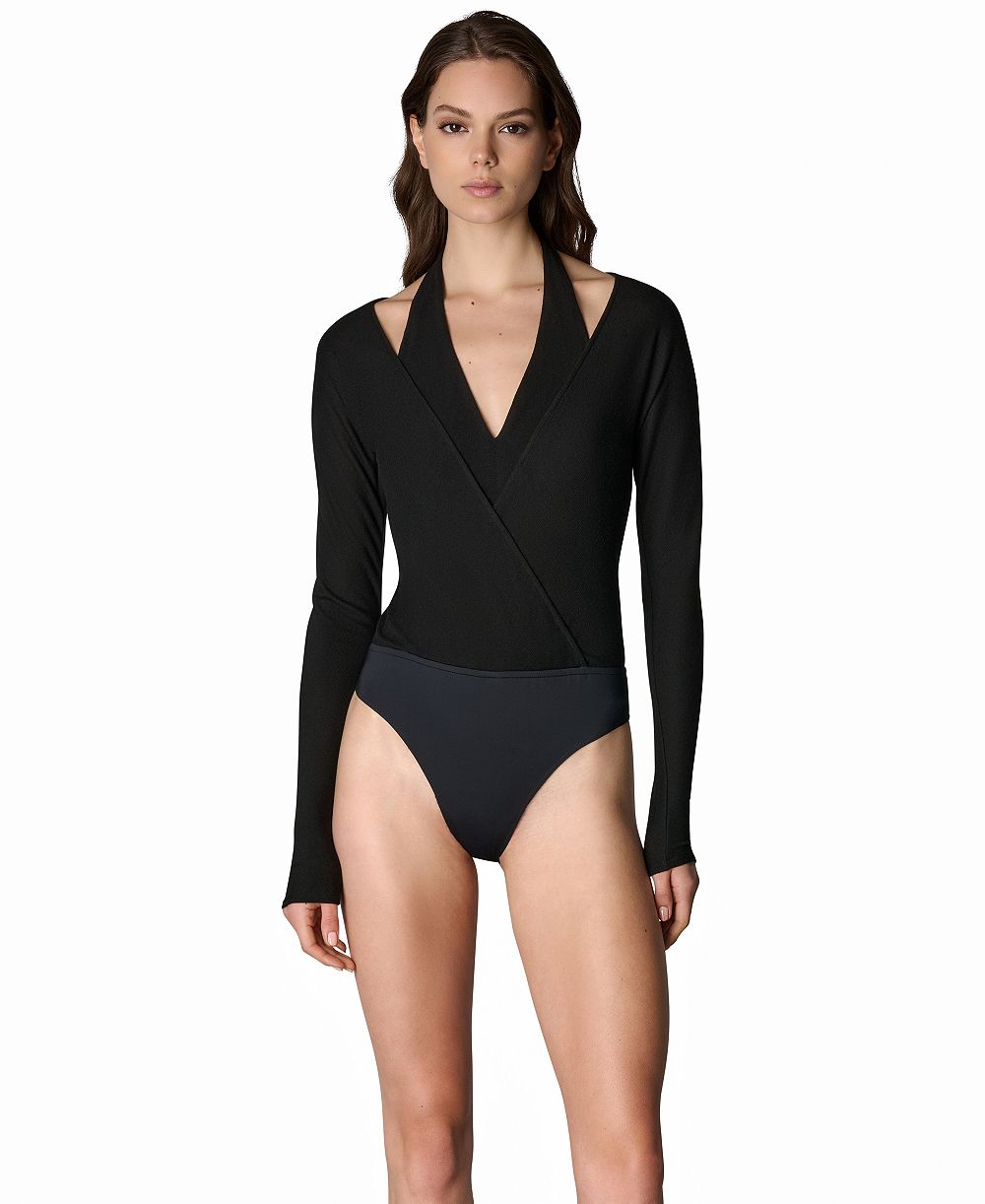 Donna Karan New York женский боди из понто с длинным рукавом и v-образным вырезом, эксклюзив Macy's
