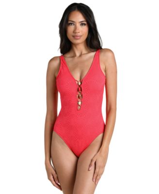 La Blanca Women's Shellbound Plunge V-Neck One-Piece Swimsuit