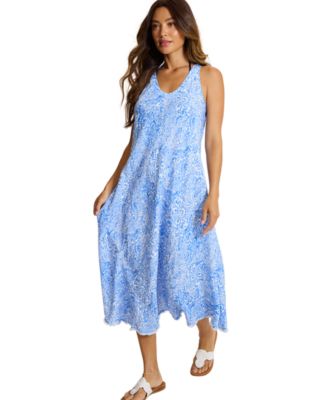 Tommy Bahama Women's Paisley Daze V-Neck Fringed-Hem Linen-Blend Dress