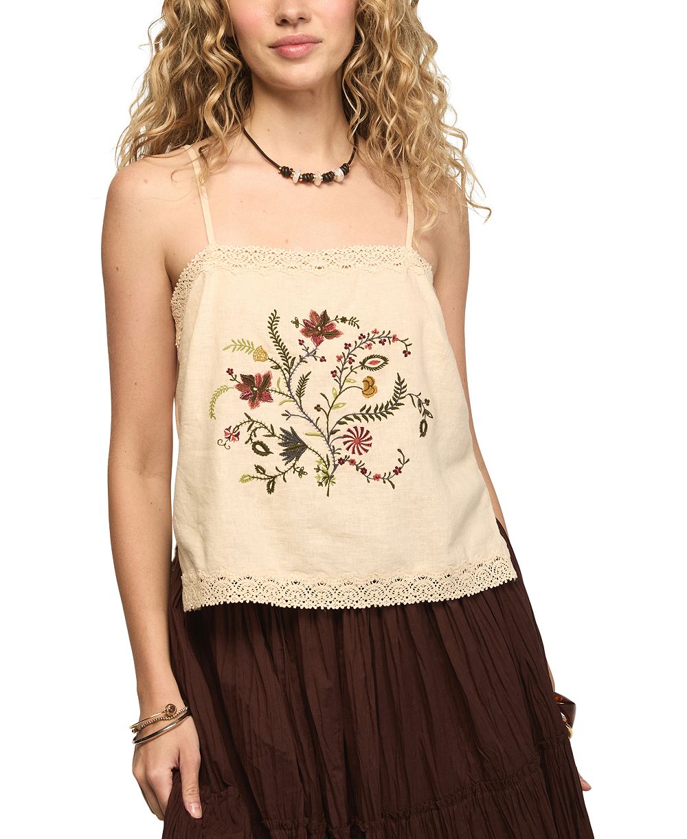 Женский топ Lucky Brand Floral Contrast Embroidered Square Neck Tank