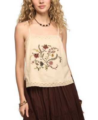 Lucky Brand Women's Floral Contrast Embroidered Square Neck Tank Top