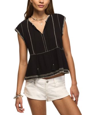 Женский топ Lucky Brand V-Neck с контрастной вышивкой и рюшами