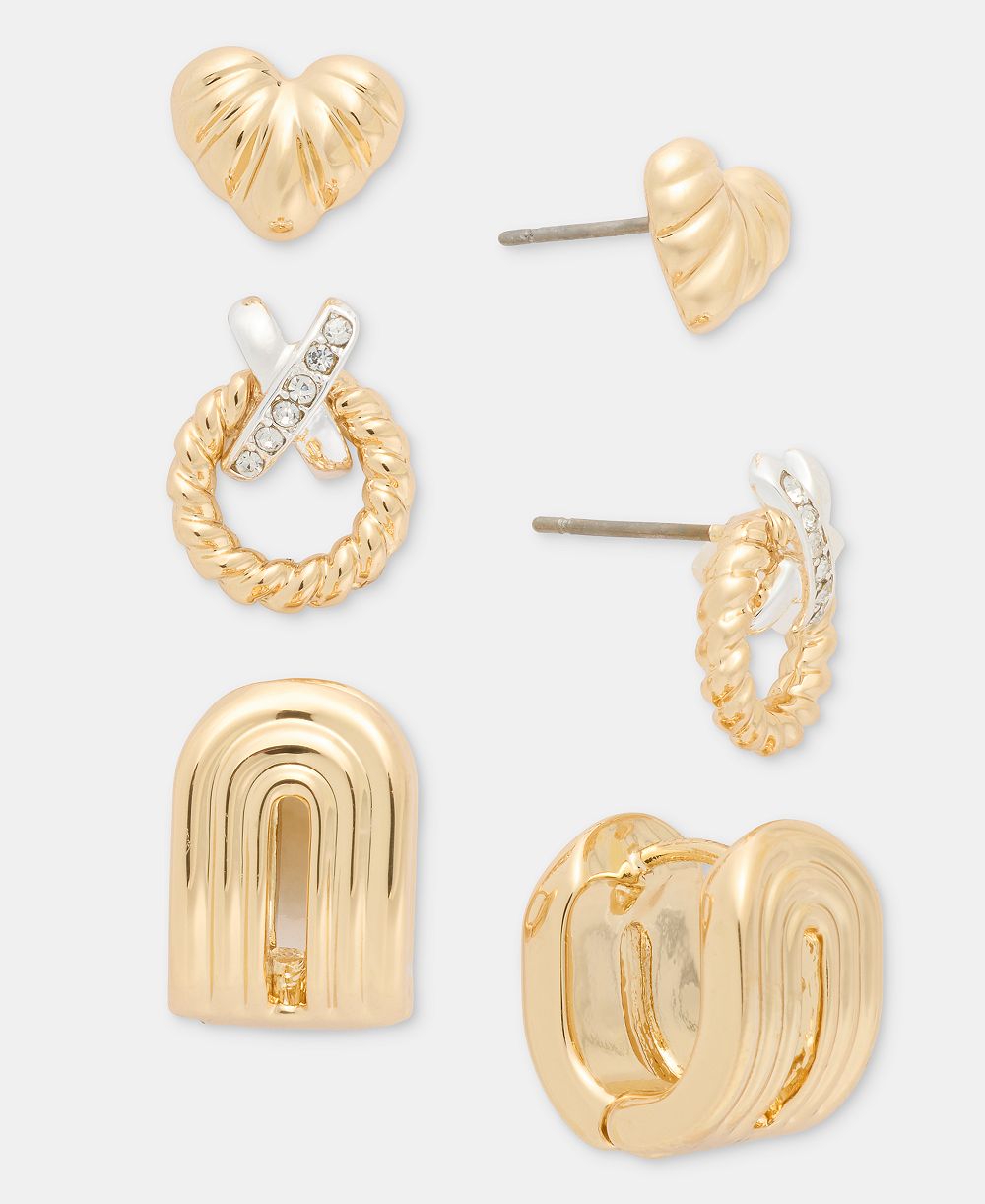 Anne Klein Серьги 3-piece set Fluted Heart, Crisscross Wreath & Textured