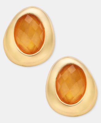 Anne Klein Stone Pebble Button Earrings