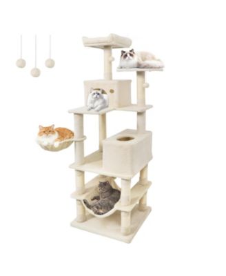 Gymax 66'' Tall Cat Tree With 2 Condos Sisal Scratching Posts Plush Perch Hammock Basket