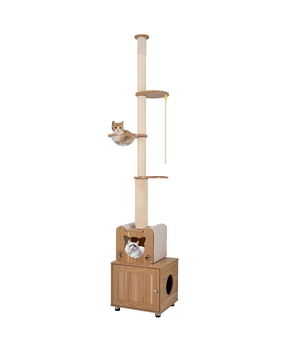 Gymax Floor to Ceiling Cat Tree for Indoor Cats 101''-108.5'' Height Adjustable Tall Cat Tower