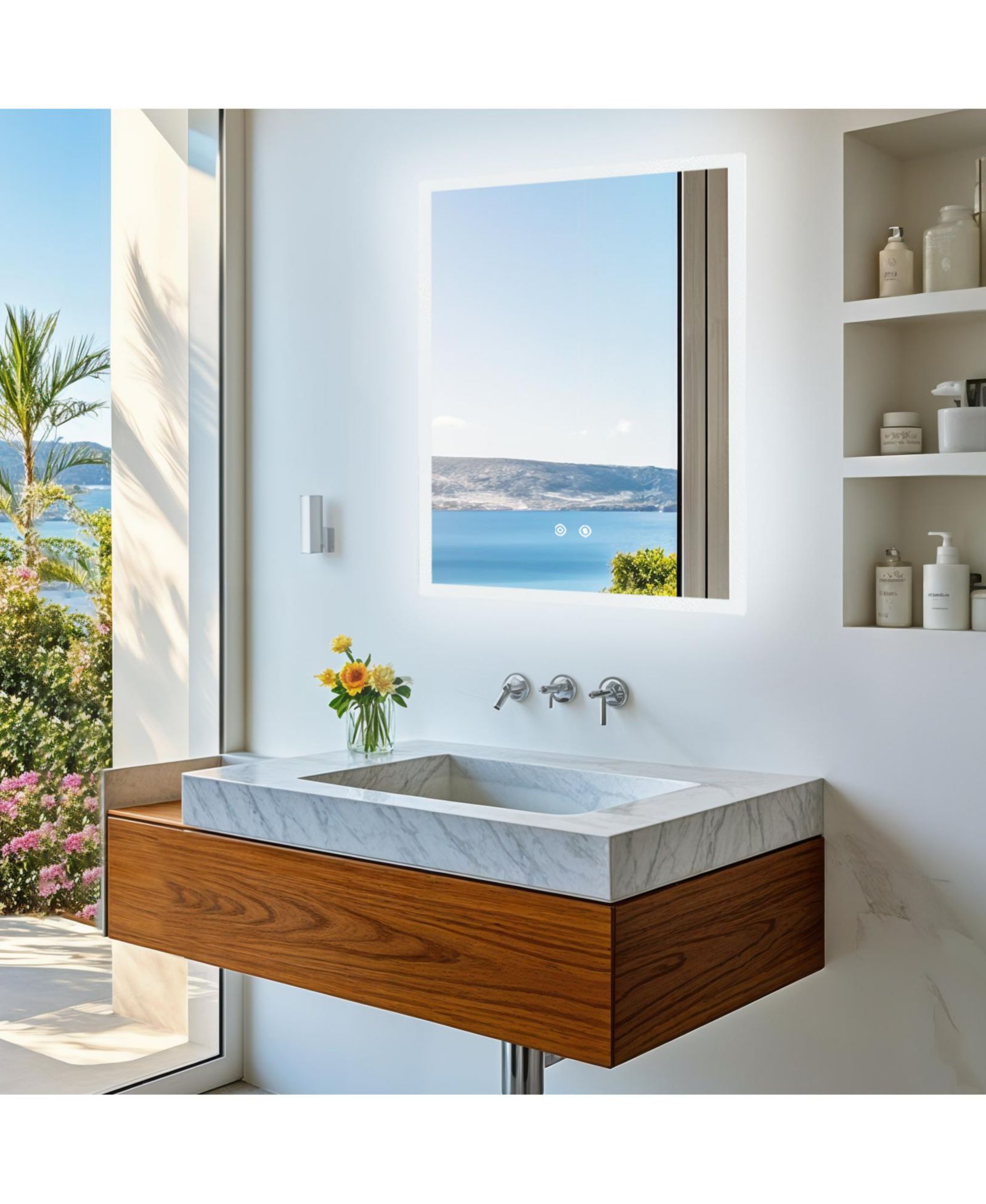LUVODI 24" x 32" Rectangular Wall Mirror Anti-Fog Led Mirror Stepless Dimmable Lighted Bathroom Mirror