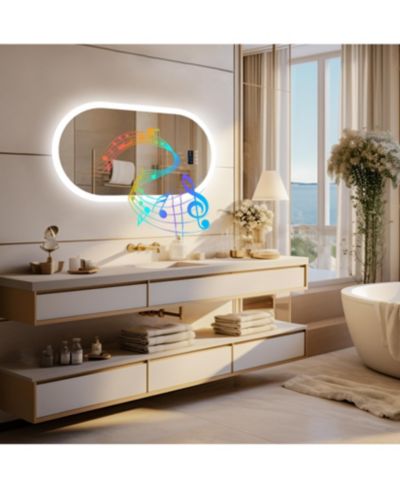 LUVODI 32"x20" Smart Oval LED Bathroom Mirror Bluetooth Speaker Time Temperature Display Front and Back Lit Memory Function