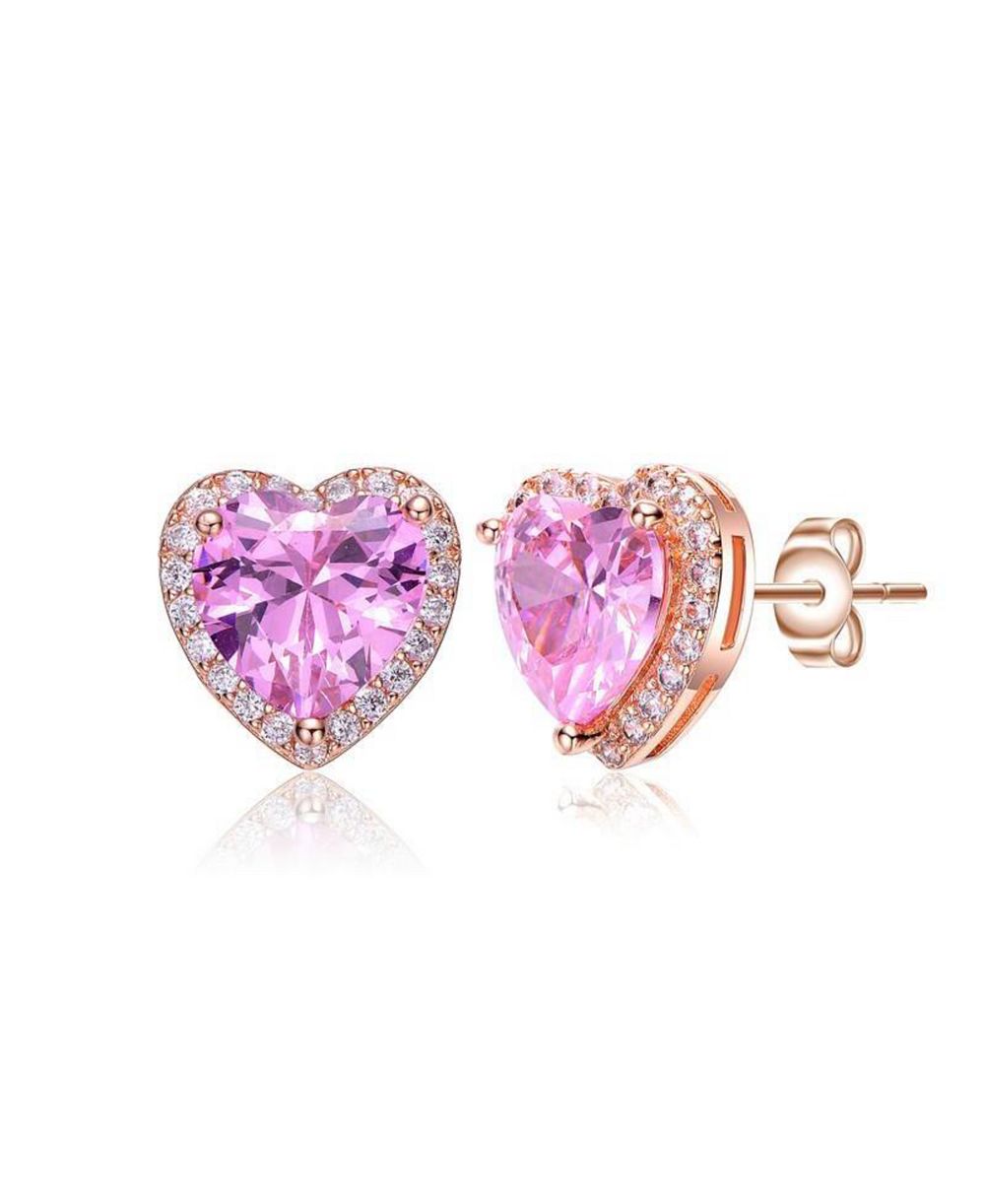 Серьги-гвоздики Rachel Glauber Dainty с изящным сердцем, покрытие 18K Rose Gold, CZ