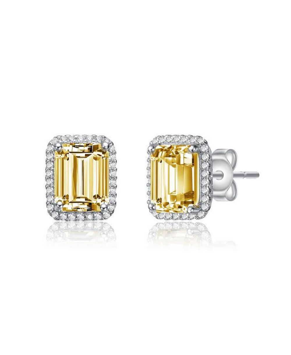 Rachel Glauber Dainty   Gold Plated Emerald-Cut CZ Stud Earrings
