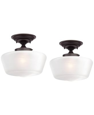 Regency Hill Schoolhouse Rustic Farmhouse Ceiling Light Semi Flush Mount Fixture 12inch  Set of 2 Metal  Glass Shade for Bedroom