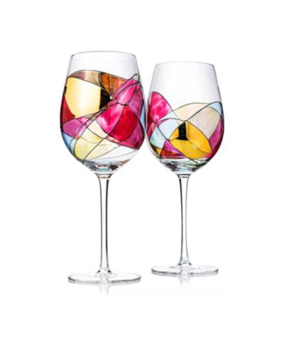 The Wine Savant Artisanal Hand Painted Wine Glasses, Set of 2