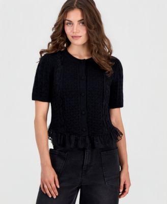 And Now This Petite Pointelle Lace-Hem Short-Sleeve Cardigan, Macy's Exclusive