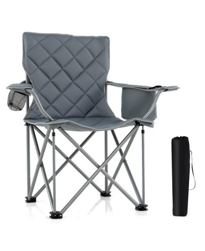 Раскладной кемпинговый стул Gymax Oversized, усиленный уличный стул с карманом для охладителя