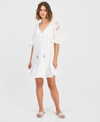 I.N.C. International Concepts Women's Cutout Lace Embroidery Short Sleeve Dress, Macy's Exclusive
