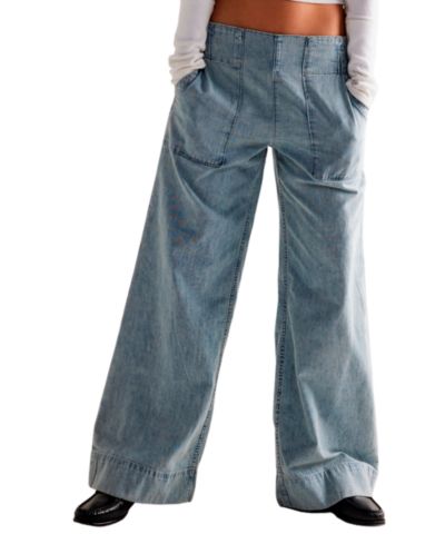 Free People Women's We The Free Mid-Rise Wide-Leg Utility Jeans