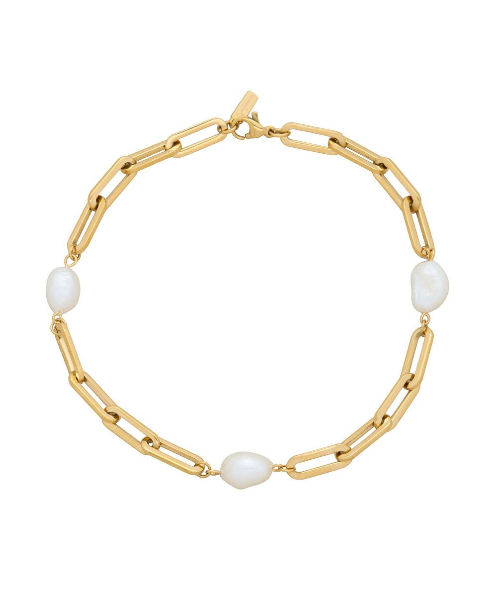 St. Moran Tarnish-Resistant Gold Natural Freshwater Pearl Chunky Paperclip Aviv Anklet