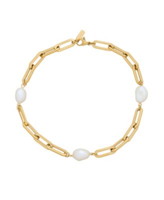 St. Moran Tarnish-Resistant Gold Natural Freshwater Pearl Chunky Paperclip Aviv Anklet