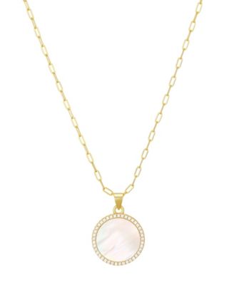 St. Moran Gold Mother of Pearl Halo Serra Pendant Necklace