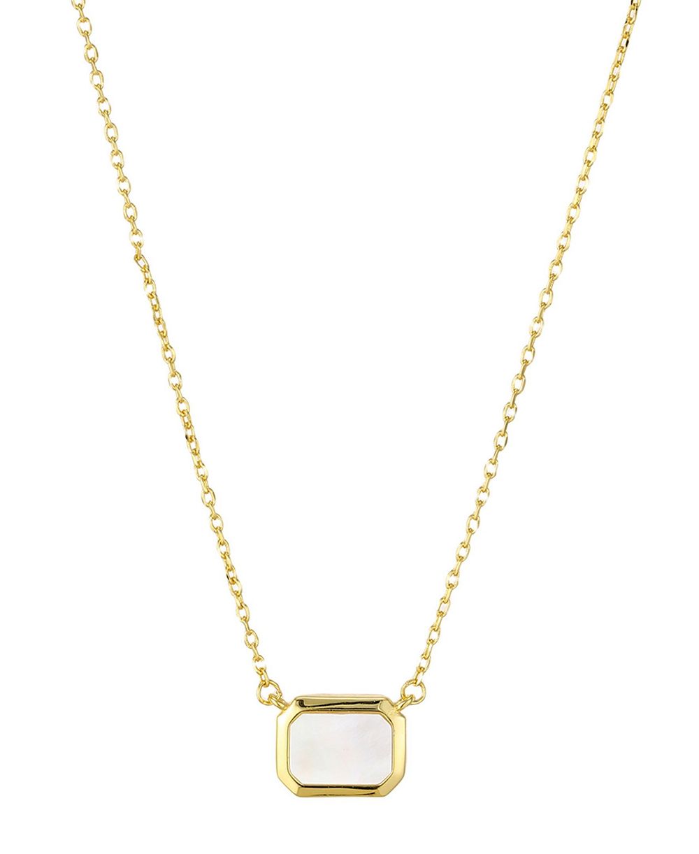 St. Moran Gold Mother of Pearl Bezeled Sideways Solange Necklace