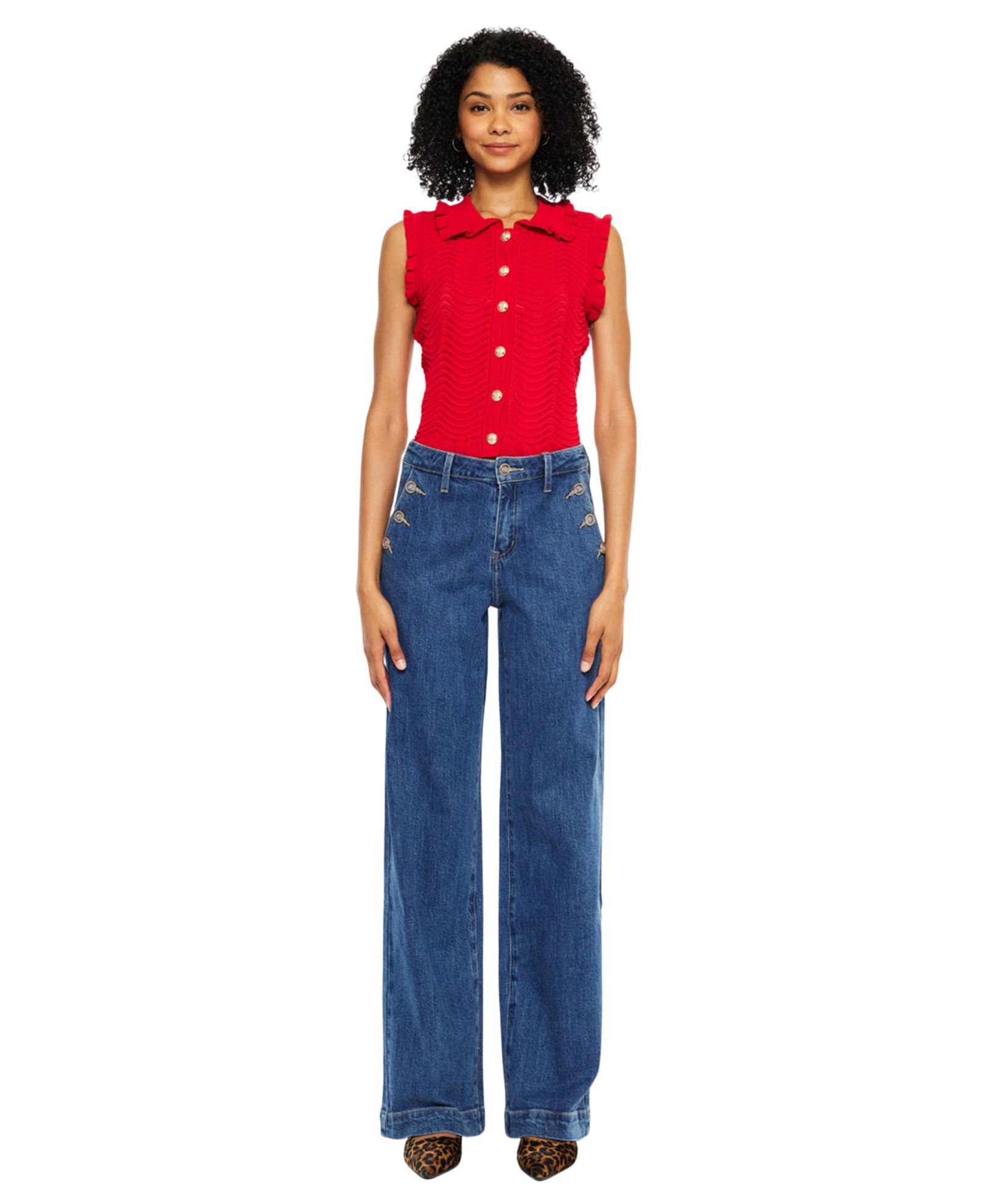 KanCan Women's Sol High Rise Wide Leg Trouser Jeans