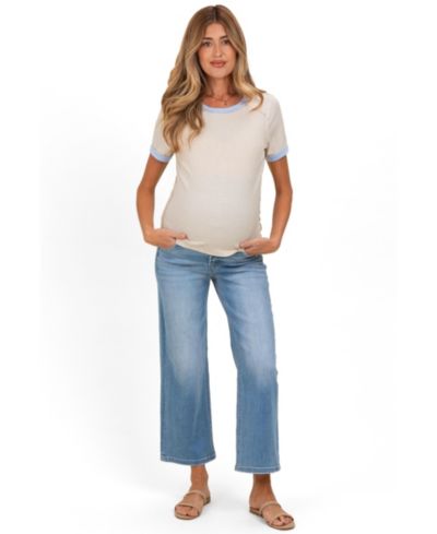 Pinkblush Women's Blue Medium Wash Cropped Wide Leg Jeans