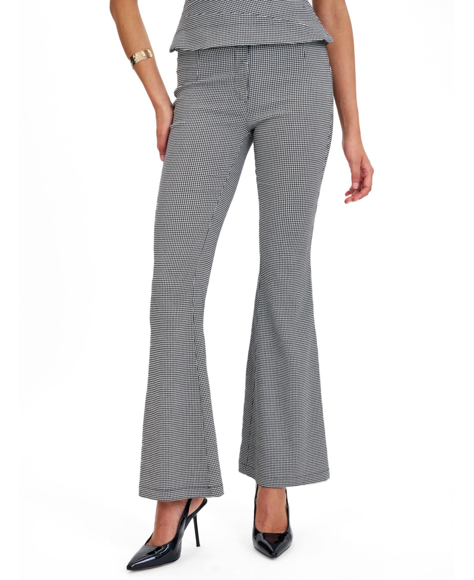 Miss Circle Women's Ulli Micro-Houndstooth Flared Pants