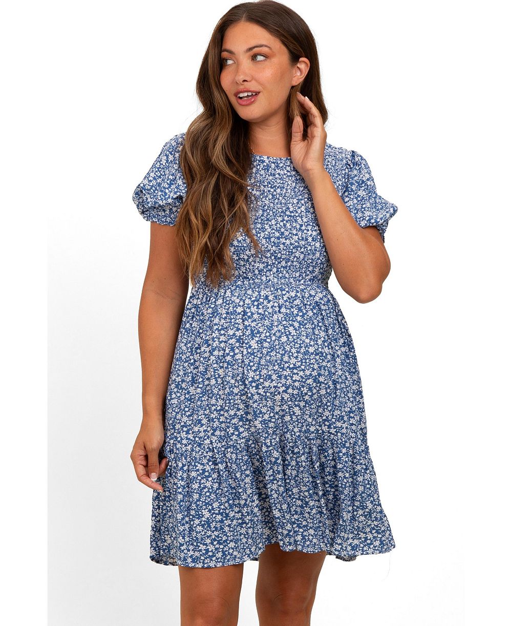 Pinkblush Женское голубое цветочное платье с пышными рукавами Smocked