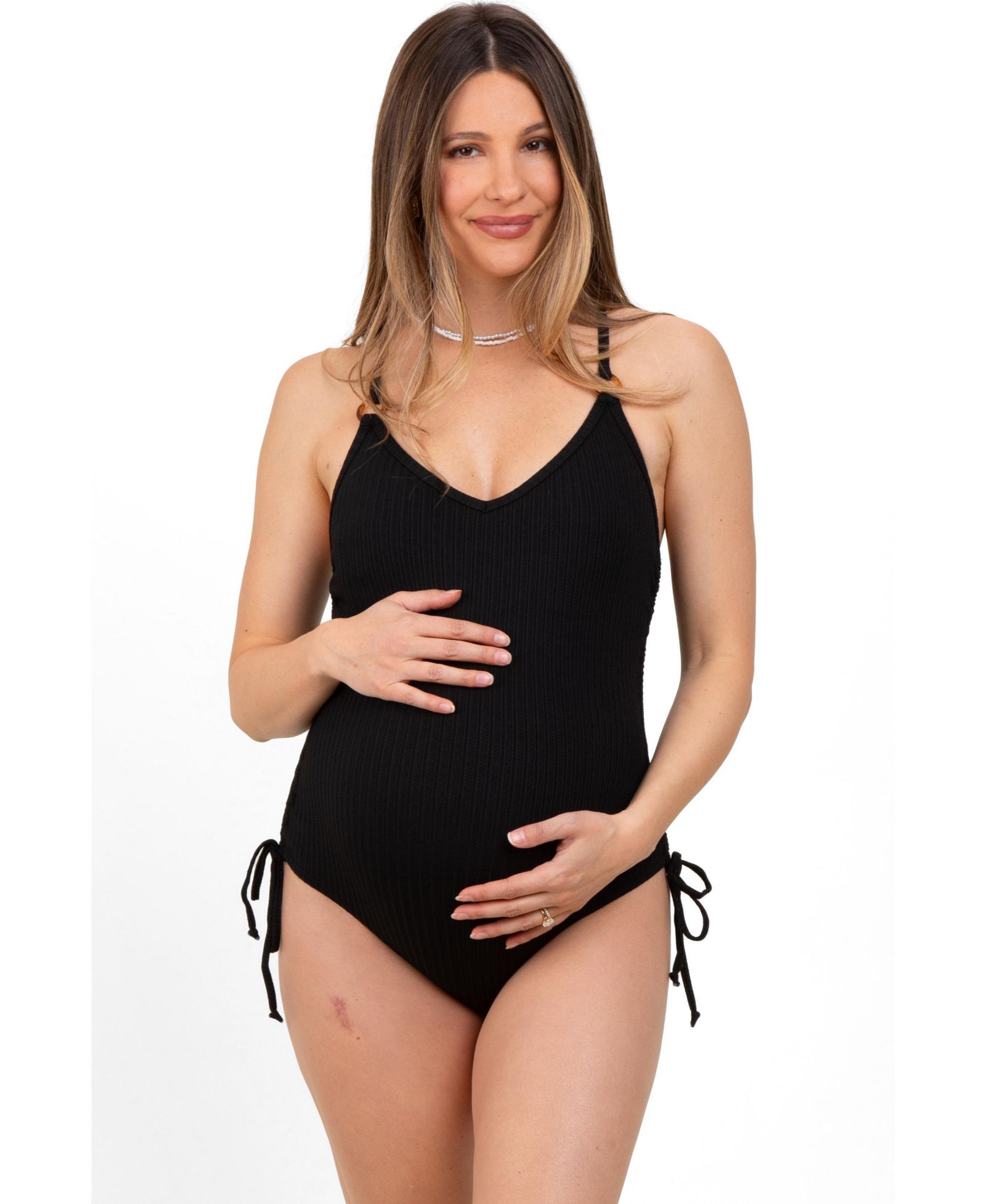 Pinkblush Women's Ribbed O-Ring Strap Side Tie Swimsuit