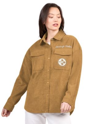 G-III 4Her by Carl Banks Women's Brown Pittsburgh Steelers Re-Match Corduroy Full-Snap Shacket