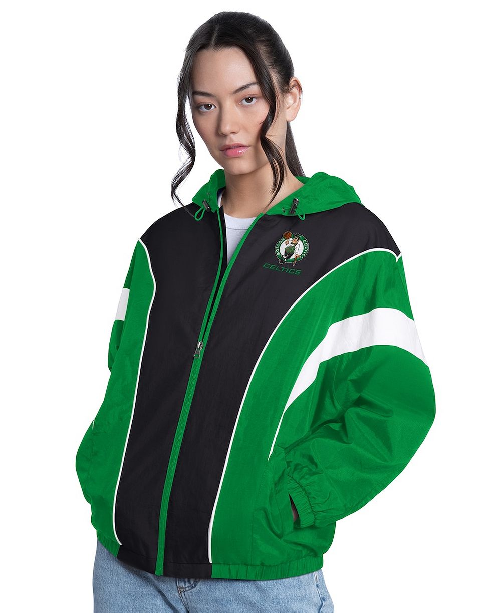 G-III 4Her by Carl Banks Women's Green/Black Boston Celtics Quarterback Lightweight Oversized Full-Zip Jacket