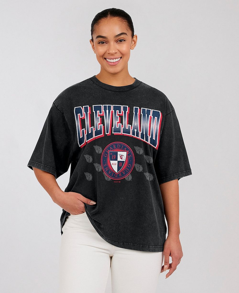 WEAR by Erin Andrews Women's Black Cleveland Guardians Oversized Boyfriend T-Shirt