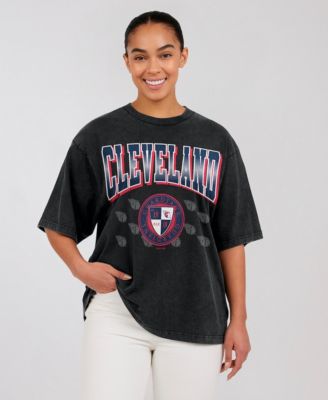 WEAR by Erin Andrews Women's Black Cleveland Guardians Oversized Boyfriend T-Shirt