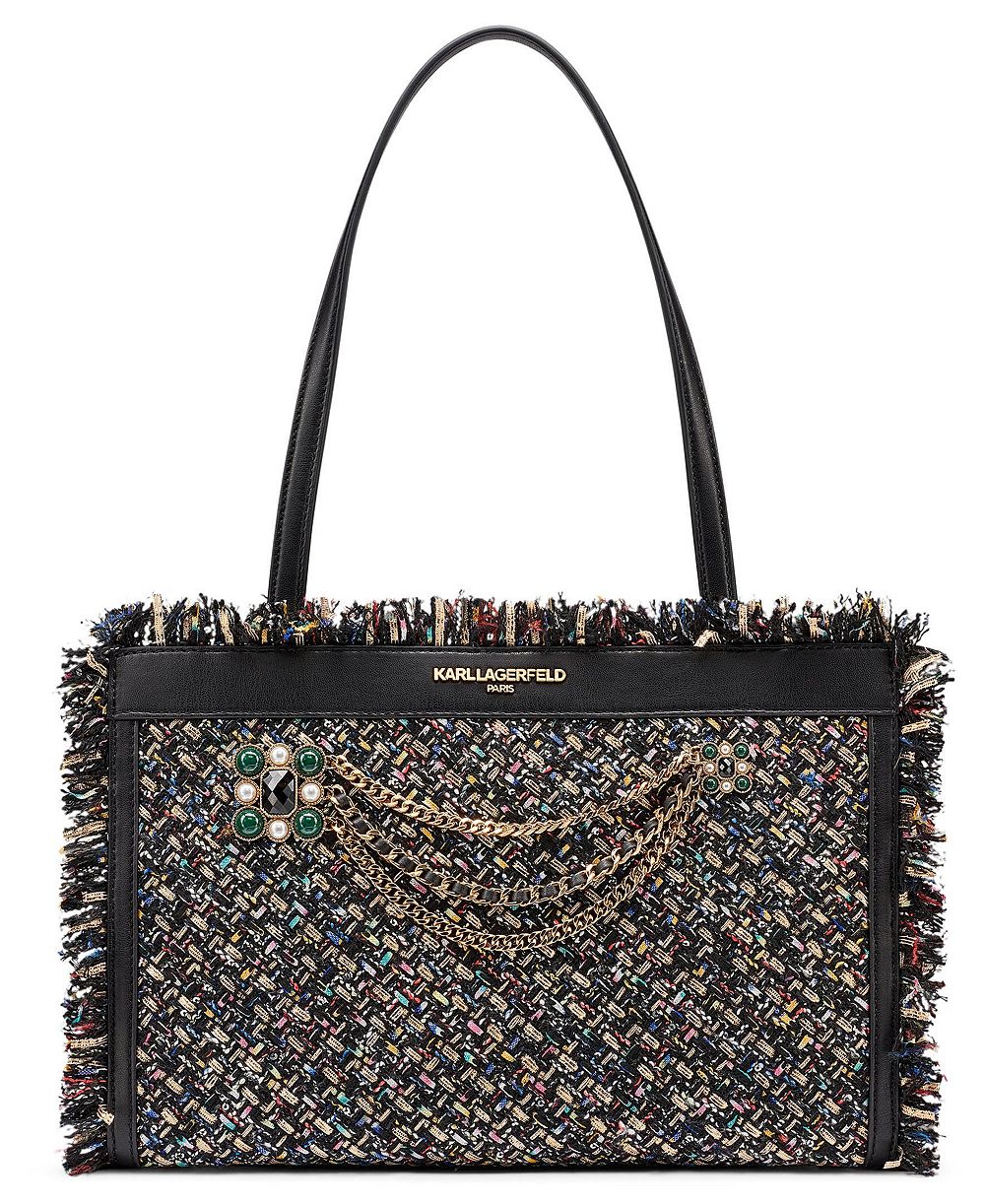 KARL LAGERFELD PARIS Jade Tweed Top Handle Medium Shopper Tote Handbag