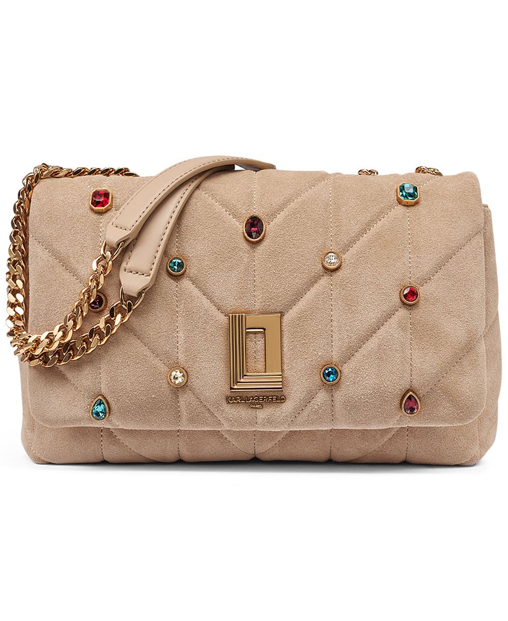 KARL LAGERFELD PARIS Lafayette Medium Suede Shoulder Handbag
